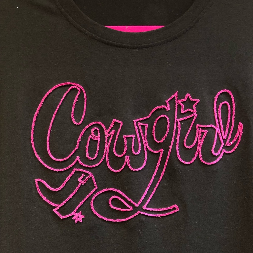 Cowgirl Graphic Tee - Black with Hot Pink Embroidery